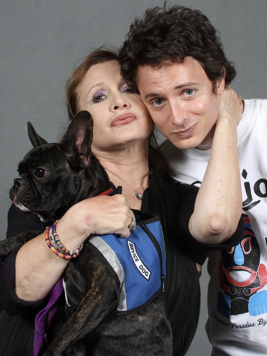 Byron Lane with Carrie Fisher and her dog Gary
